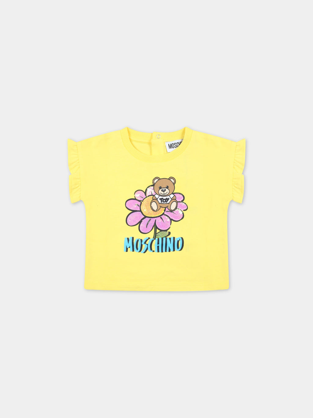 T-shirt gialla per neonata con fiore e Teddy Bear
